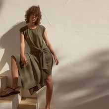 Load image into Gallery viewer, Khaki Green Textured Tie Waist T Dress