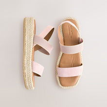 Load image into Gallery viewer, Pink Leather Standard/Wide Fit Flatform Raffia Sandals