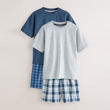 Load image into Gallery viewer, Navy Blue/ Grey 2 Pack Woven Check Oversized Pyjamas (6-12yrs)