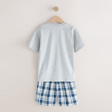Load image into Gallery viewer, Navy Blue/ Grey 2 Pack Woven Check Oversized Pyjamas (6-12yrs)