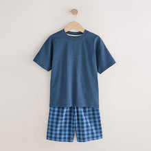 Load image into Gallery viewer, Navy Blue/ Grey 2 Pack Woven Check Oversized Pyjamas (6-12yrs)