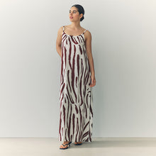 Load image into Gallery viewer, Brown/White Zebra Maxi Length Trapeze Shape Ruched Neckline Thin Vest