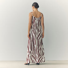 Load image into Gallery viewer, Brown/White Zebra Maxi Length Trapeze Shape Ruched Neckline Thin Vest