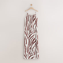 Load image into Gallery viewer, Brown/White Zebra Maxi Length Trapeze Shape Ruched Neckline Thin Vest