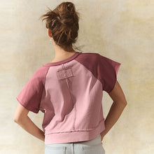 Load image into Gallery viewer, Pink Shorter Length Raglan Colourblock Short Sleeve Button Henley T-Shirt