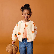 Load image into Gallery viewer, Cream Pumpkin Borg Fleece Bomber Jacket (3mths-6yrs)