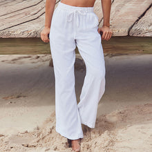 Load image into Gallery viewer, White Tie Waist Wide Leg Linen Blend Trousers