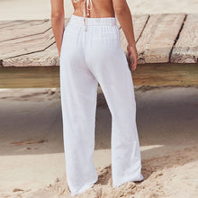 Load image into Gallery viewer, White Tie Waist Wide Leg Linen Blend Trousers