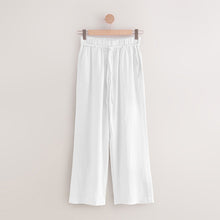 Load image into Gallery viewer, White Tie Waist Wide Leg Linen Blend Trousers