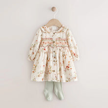 Load image into Gallery viewer, Cream Floral Print/Character Collar Baby Dress (0-18mths)