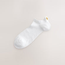 Load image into Gallery viewer, White Embroidered Motif Trainer Socks 4 Pack