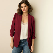Load image into Gallery viewer, Wine Red Relaxed Ruched Sleeve Blazer