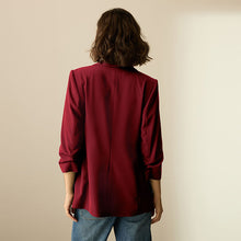 Load image into Gallery viewer, Wine Red Relaxed Ruched Sleeve Blazer