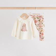 Load image into Gallery viewer, White/Pink/Bunny/Floral Baby Long Sleeve Top and Leggings Set (0-18mths)