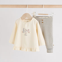 Load image into Gallery viewer, Cream Stripe Bunny Baby Long Sleeve Top and Leggings Set (0-18mths)