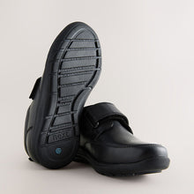 Load image into Gallery viewer, Black Standard Fit (F) Leather 1 Strap Touch Fastening School Shoes