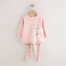 Load image into Gallery viewer, Pink Floral Fairy Frill Hem Sweatshirt & Leggings Set (3mths-6yrs)