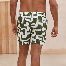 Load image into Gallery viewer, Green Abstract Print Seersucker Swim Shorts