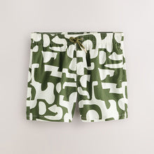 Load image into Gallery viewer, Green Abstract Print Seersucker Swim Shorts