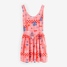 Load image into Gallery viewer, Bright Pink Tropical Print Sleeveless Scoop Neck Waisted Mini Dress