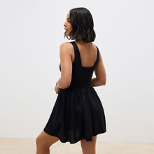 Load image into Gallery viewer, Black Sleeveless Scoop Neck Waisted Mini Dress