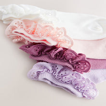 Load image into Gallery viewer, Pink. Purple And White 4 Pack Cotton Rich Ruffle Trainer Socks