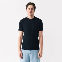 Load image into Gallery viewer, Black Ribbed Slim Fit Short Sleeve Crew Neck T-Shirt