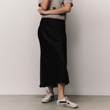 Load image into Gallery viewer, Black Satin Midi Skirt