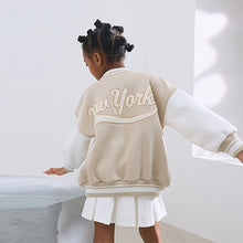 Load image into Gallery viewer, Beige Boucle Varsity Embroidered Jacket (3-12yrs)