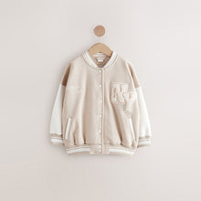 Load image into Gallery viewer, Beige Boucle Varsity Embroidered Jacket (3-12yrs)