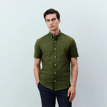 Load image into Gallery viewer, Olive Green Stretch Oxford Short Sleeve Shirt