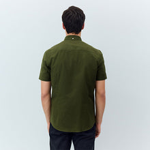 Load image into Gallery viewer, Olive Green Stretch Oxford Short Sleeve Shirt
