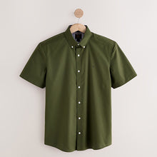 Load image into Gallery viewer, Olive Green Stretch Oxford Short Sleeve Shirt