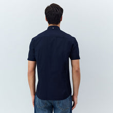 Load image into Gallery viewer, Navy Blue Stretch Oxford Short Sleeve Shirt
