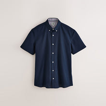 Load image into Gallery viewer, Navy Blue Stretch Oxford Short Sleeve Shirt