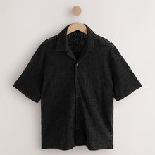 Load image into Gallery viewer, Black Short Sleeve Crochet Shirt with Cuban Collar