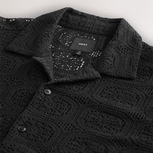 Load image into Gallery viewer, Black Short Sleeve Crochet Shirt with Cuban Collar