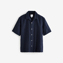 Load image into Gallery viewer, Navy Blue 100% Cotton Textured Stripe Short Sleeve Shirt