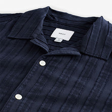Load image into Gallery viewer, Navy Blue 100% Cotton Textured Stripe Short Sleeve Shirt
