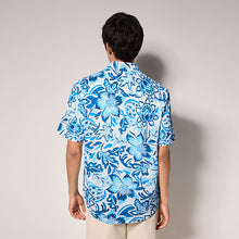 Load image into Gallery viewer, Blue Watercolour Floral Printed Short Sleeve 100% Cotton Shirt