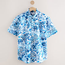 Load image into Gallery viewer, Blue Watercolour Floral Printed Short Sleeve 100% Cotton Shirt