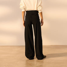 Load image into Gallery viewer, Black Jersey Denim Wide Leg Trousers