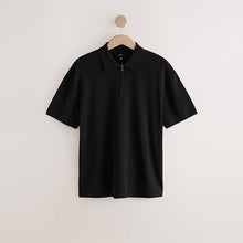 Load image into Gallery viewer, Black Quarter Zip N. Premium Relaxed Fit Mid Weight Short Sleeve Knit Polo Shirt