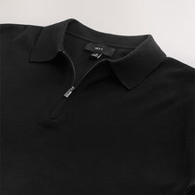 Load image into Gallery viewer, Black Quarter Zip N. Premium Relaxed Fit Mid Weight Short Sleeve Knit Polo Shirt