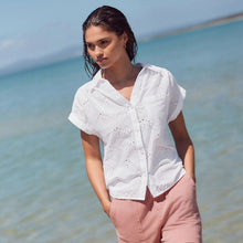 Load image into Gallery viewer, White Short Sleeve Broderie Shell Shirt