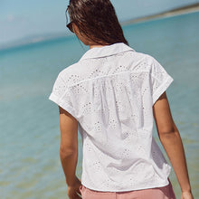 Load image into Gallery viewer, White Short Sleeve Broderie Shell Shirt
