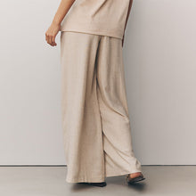 Load image into Gallery viewer, Natural Wide Leg Trousers with Linen