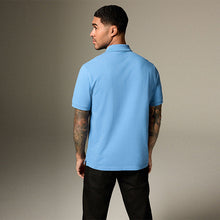 Load image into Gallery viewer, Blue Regular Fit Short Sleeve Pique Polo Shirt