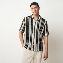 Load image into Gallery viewer, Monochrome Crochet Stripe Short Sleeve Shirt