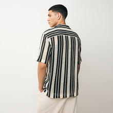 Load image into Gallery viewer, Monochrome Crochet Stripe Short Sleeve Shirt